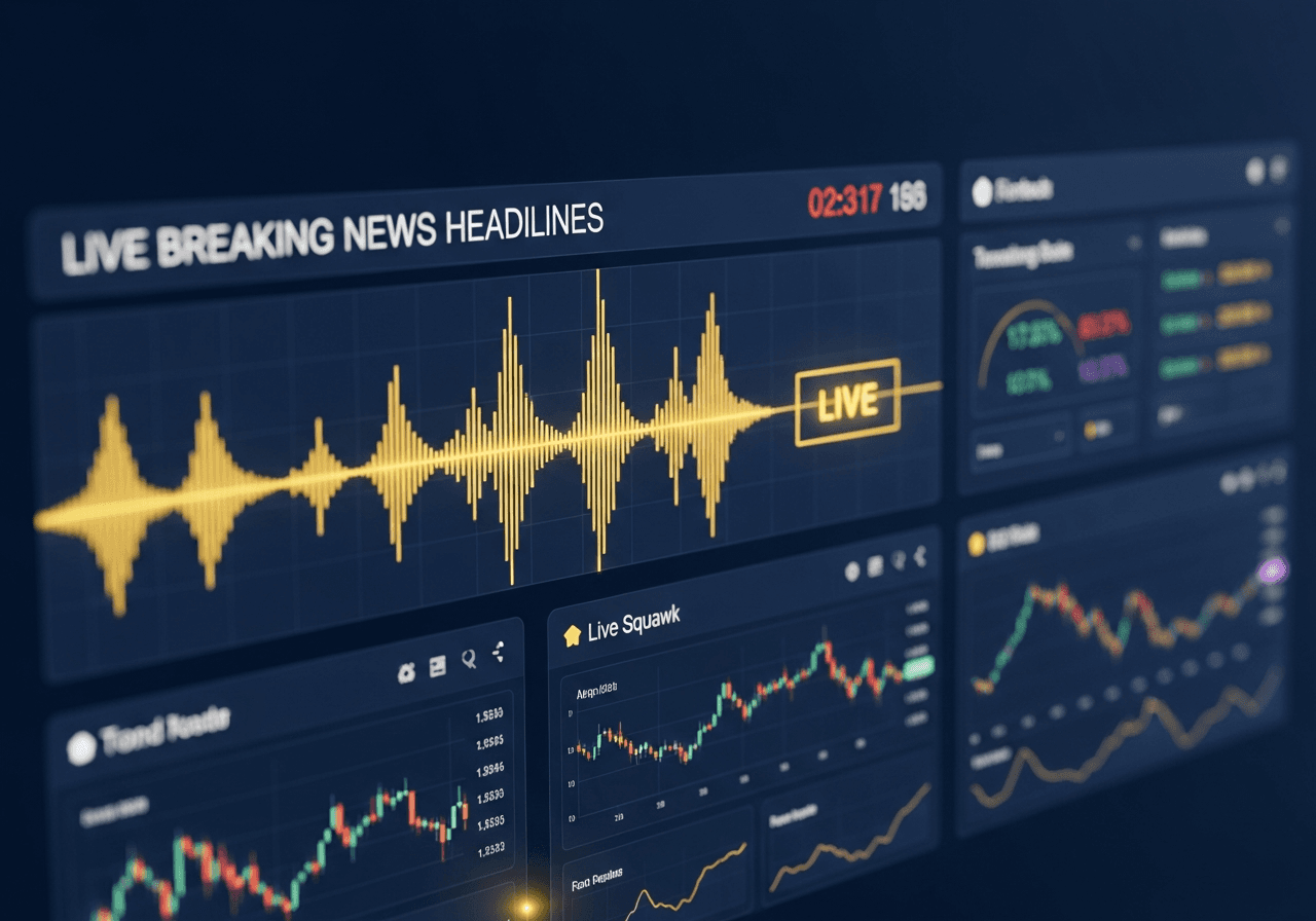 Live breaking news feed and audio squawk terminal